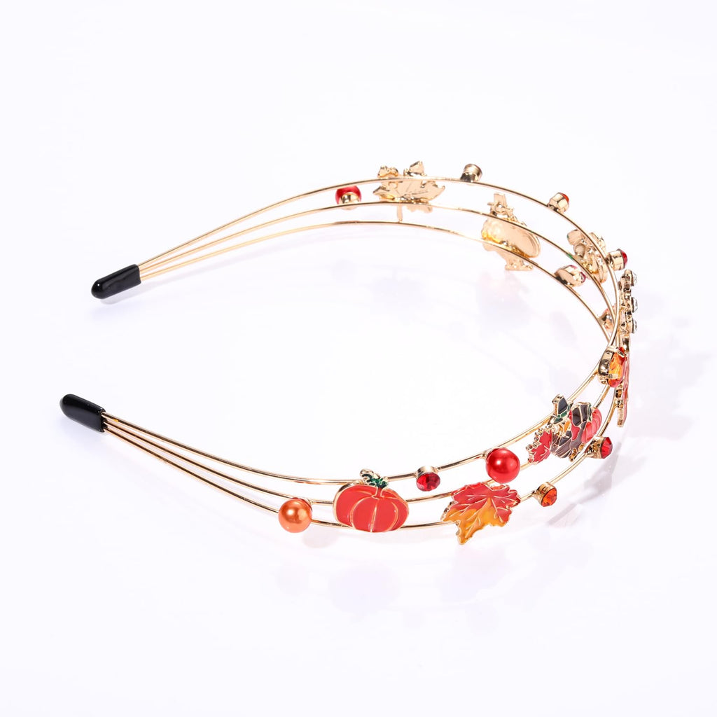 Vokone Thanksgiving Headbands for Women – Maple Leaf & Turkey Crystal Hair Accessory