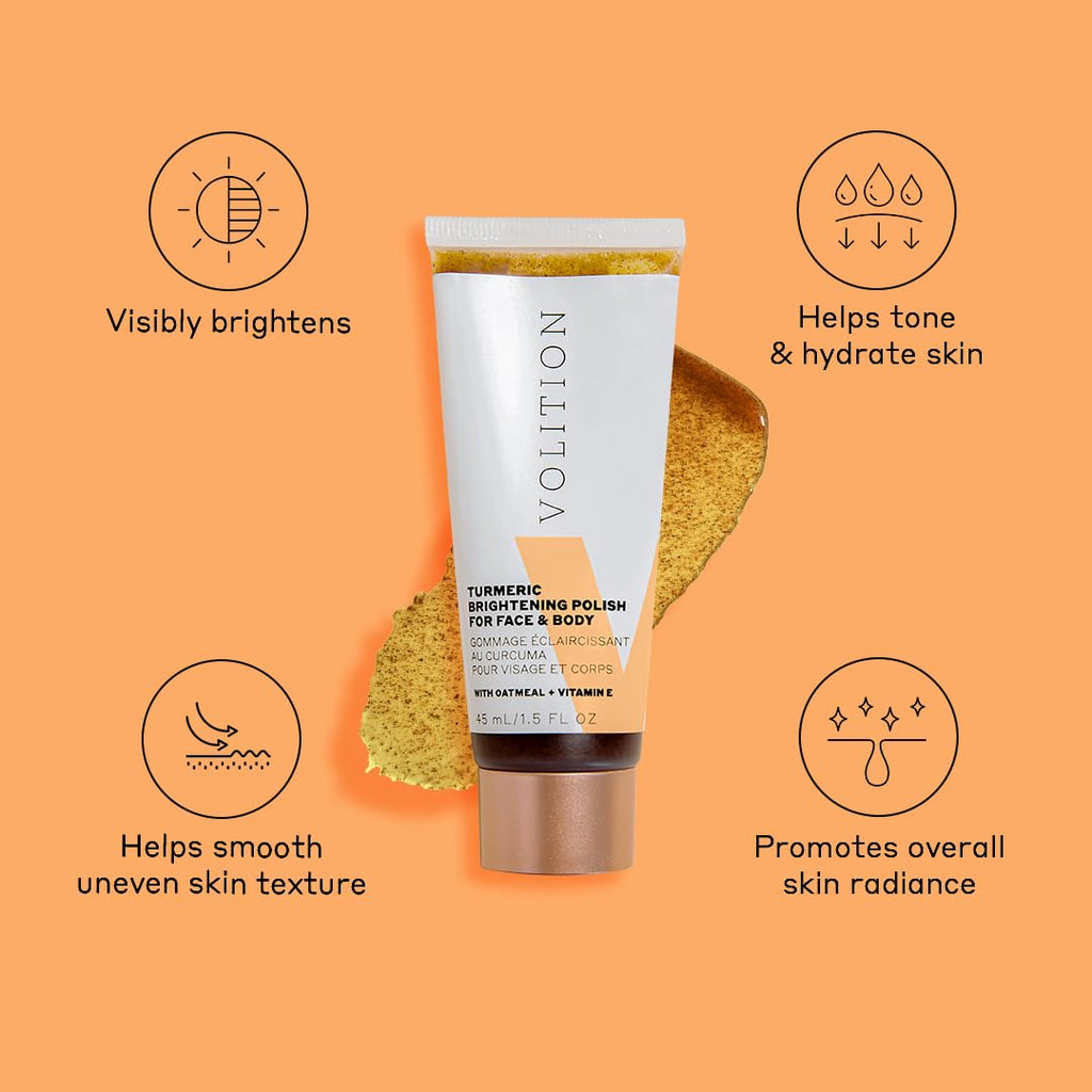 Volition Beauty Turmeric Brightening Polish with Oatmeal + Vitamin E | Exfoliating Scrub for Face & Body