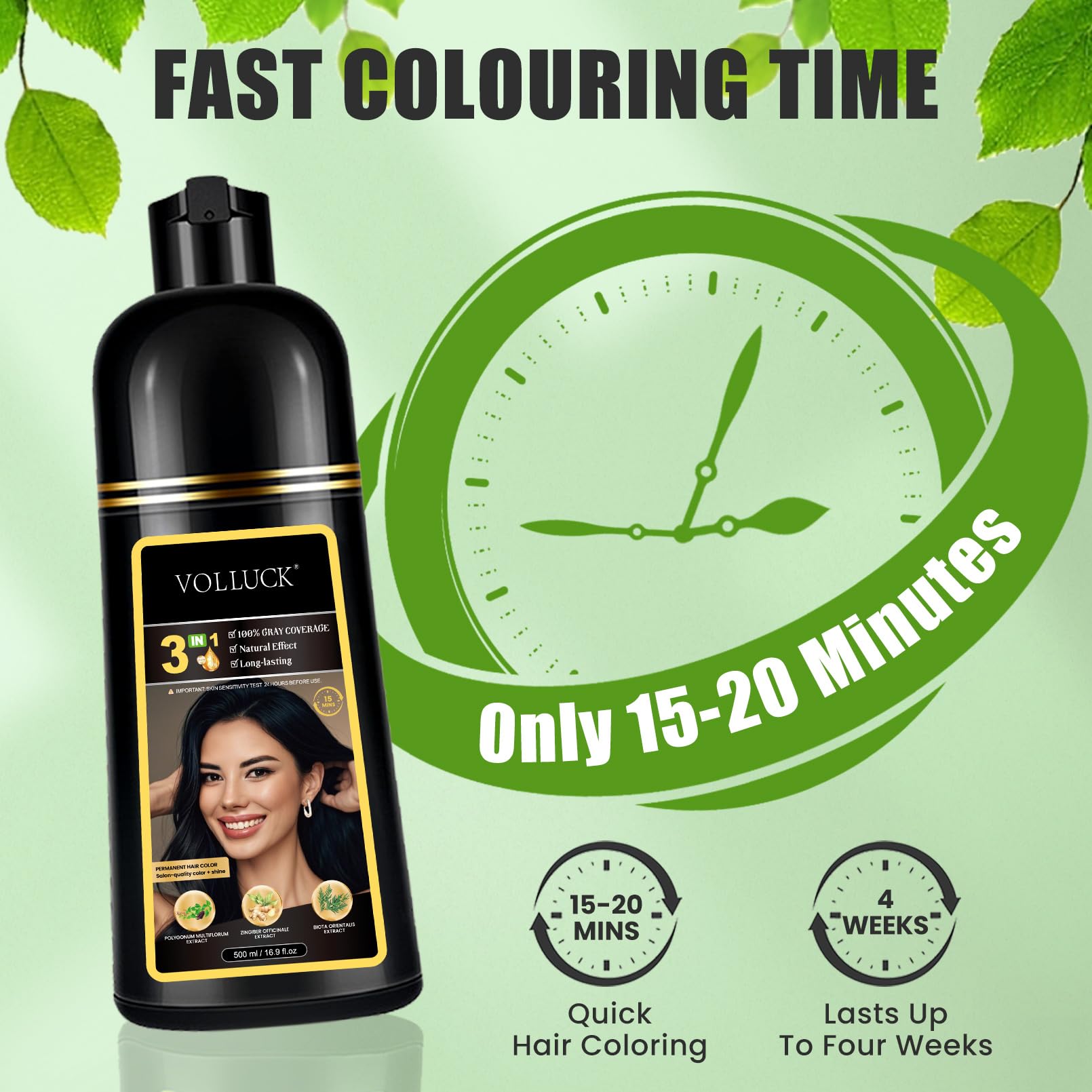 VOLLUCK Hair Dye Shampoo 3-in-1 for Long-Lasting Gray Coverage – Light Brown