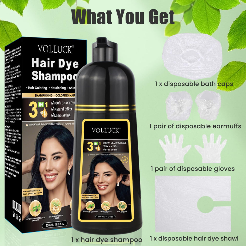VOLLUCK Hair Dye Shampoo 3-in-1 for Gray Coverage | Long-Lasting Color