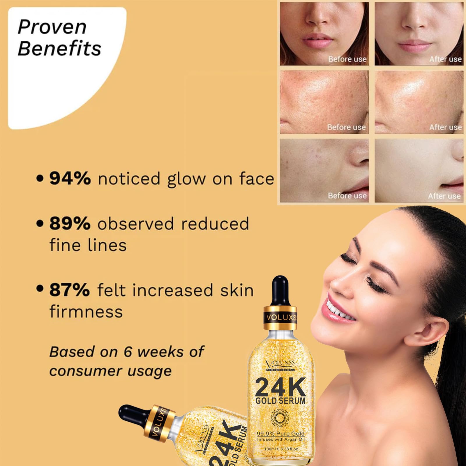 Voluxss 24K Gold Anti-Aging Serum 2-Pack | Vitamin C & Hyaluronic Acid for Firmness & Glow