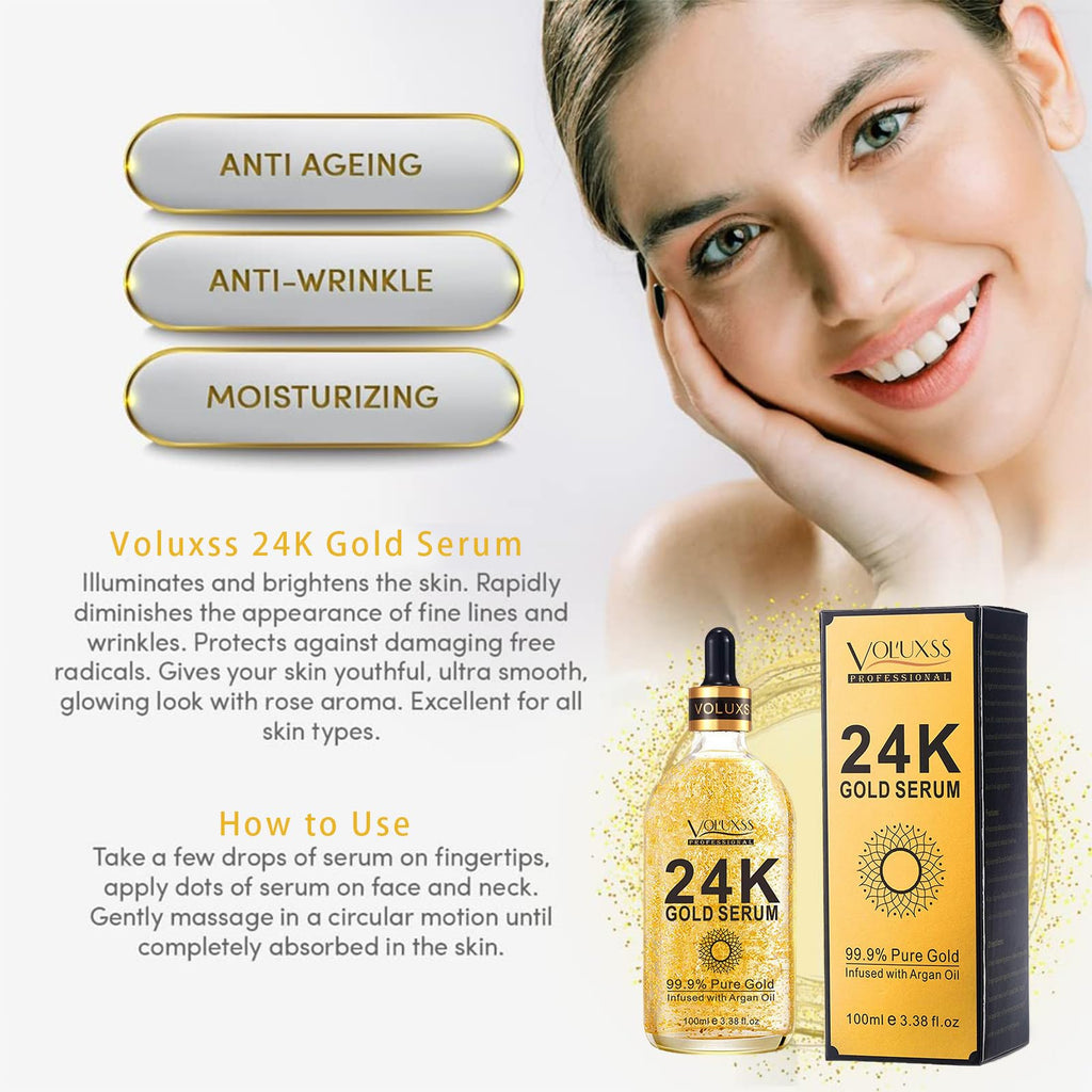 Voluxss 24K Gold Anti-Aging Serum 2-Pack | Vitamin C & Hyaluronic Acid for Firmness & Glow