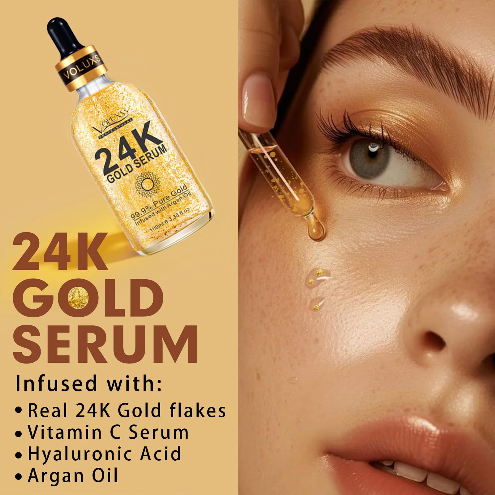 Voluxss 24K Gold Anti-Aging Serum 2-Pack | Vitamin C & Hyaluronic Acid for Firmness & Glow