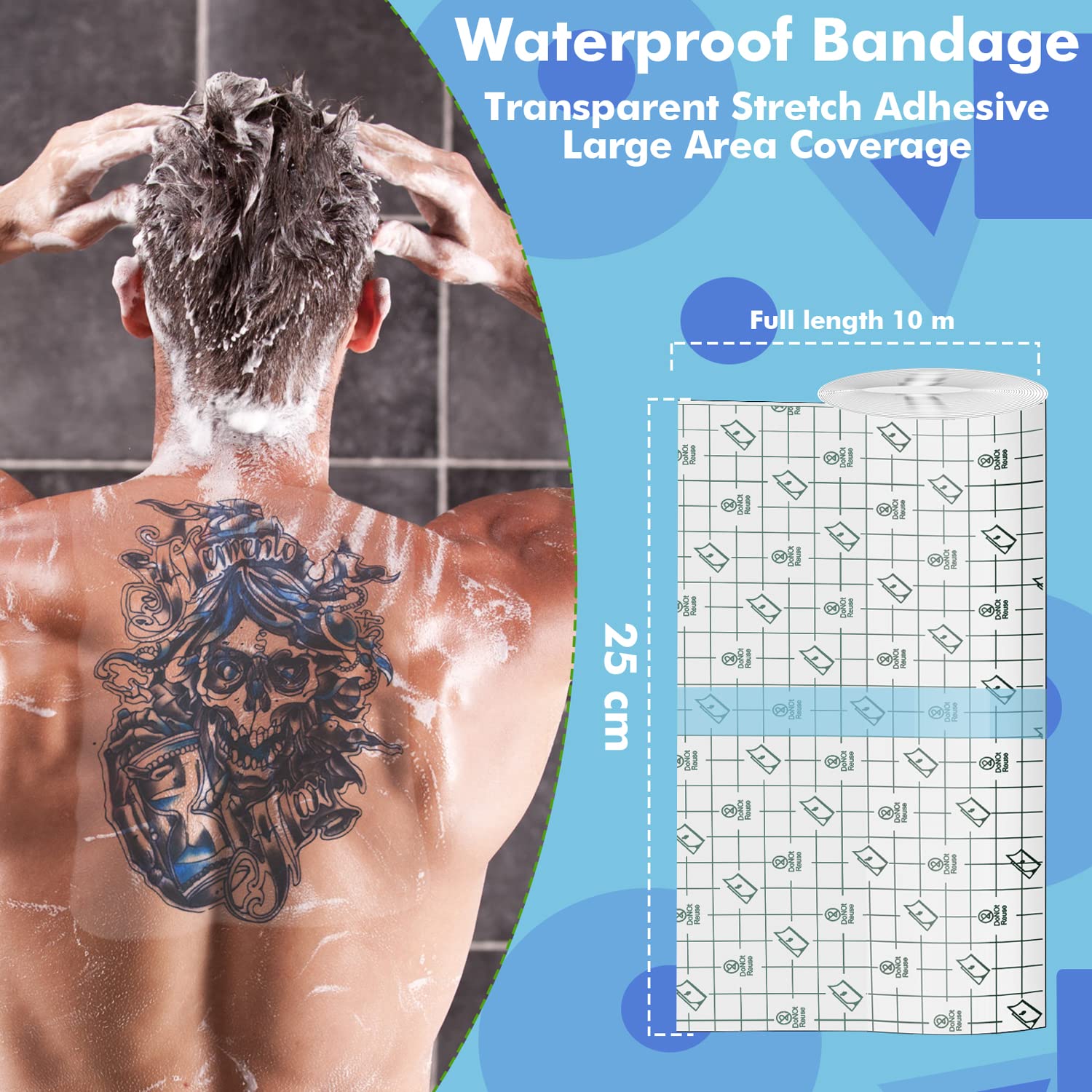 VOOVAO Tattoo Aftercare Waterproof Bandage – Transparent Second Skin (9.84 in x 10.9 yd)