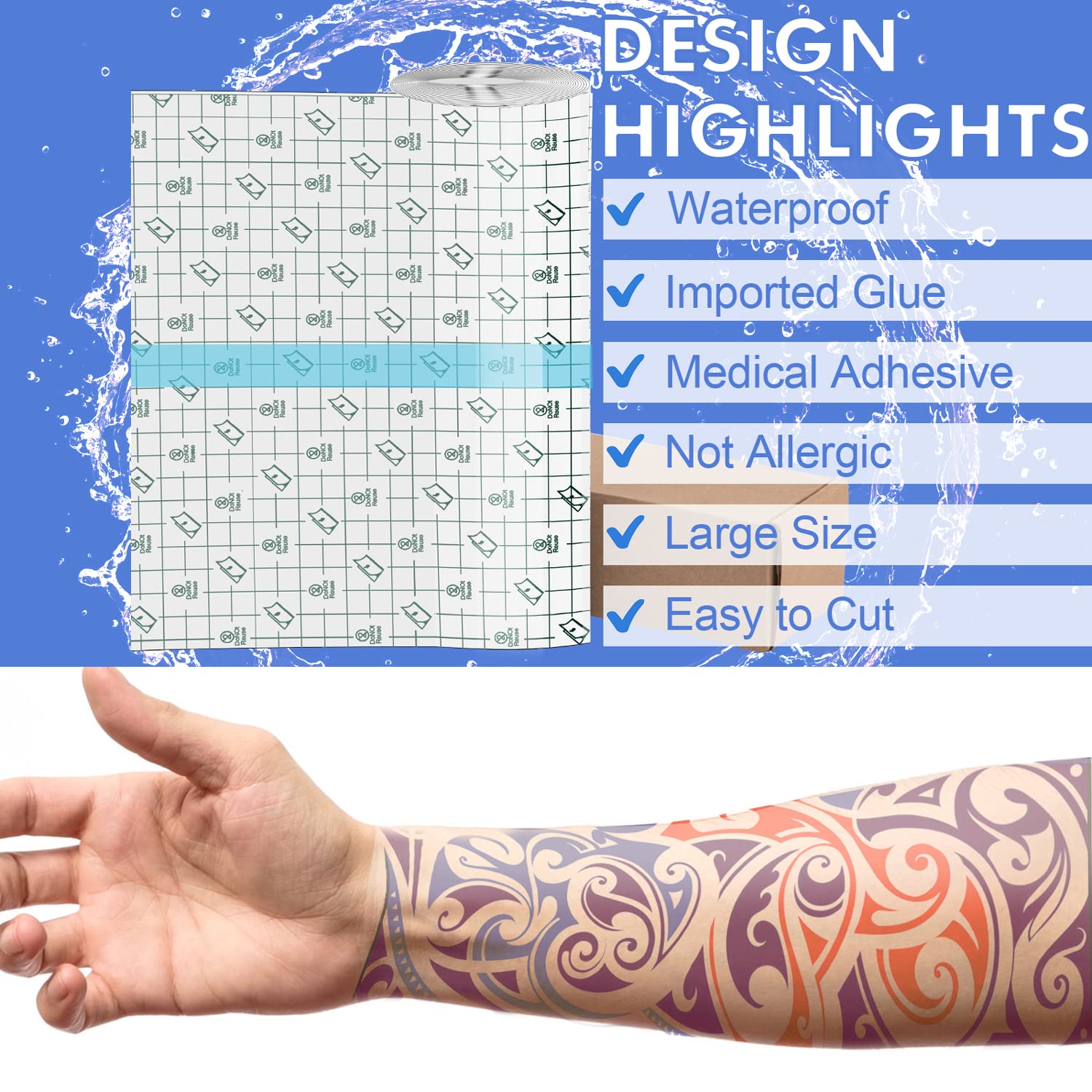 VOOVAO Tattoo Aftercare Waterproof Bandage – Transparent Second Skin (9.84 in x 10.9 yd)