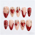 Vopintpy Romantic Valentines Press On Nails – 24 Pcs Red Heart 3D Design with Gold Stars & Pearl Shine