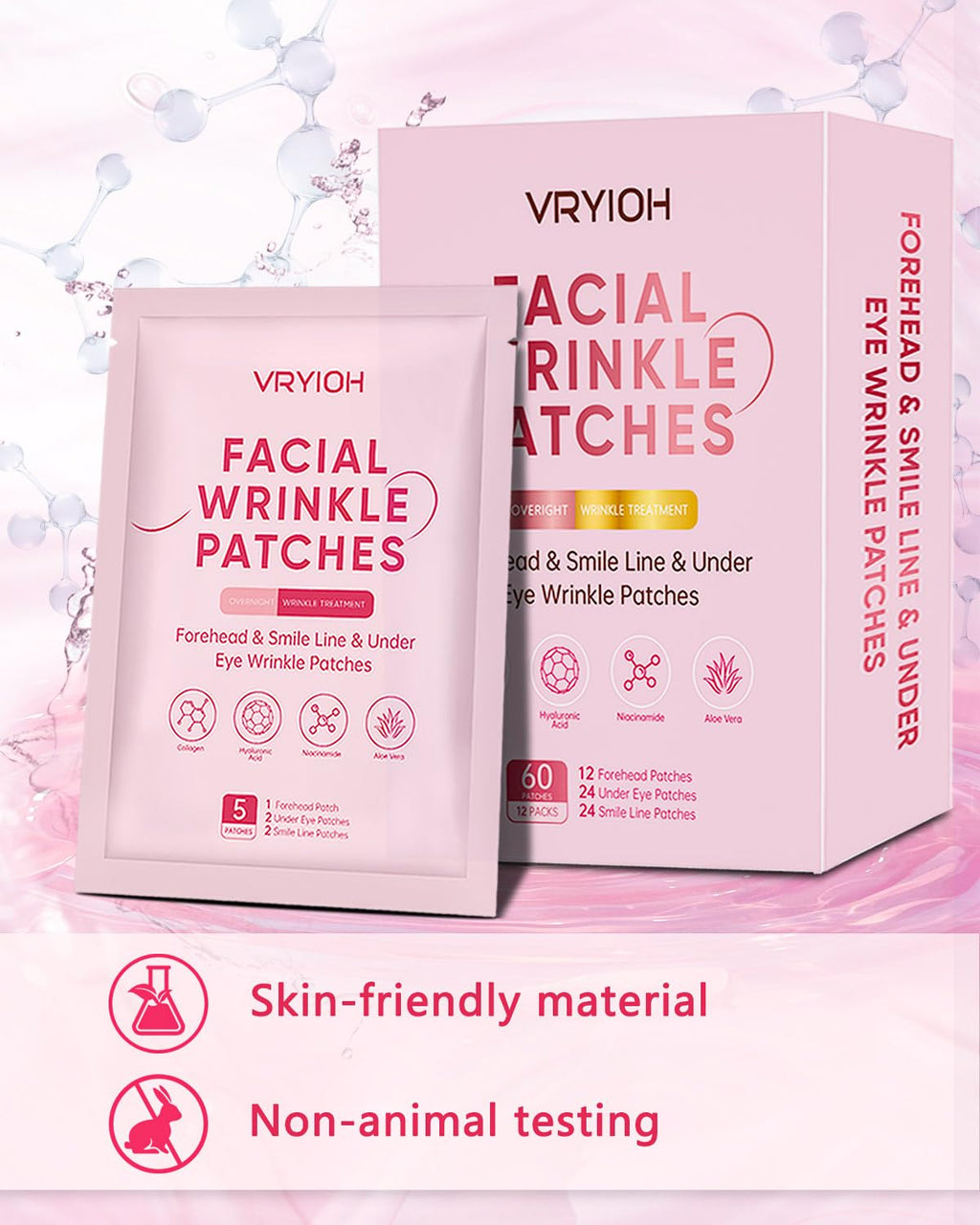 Vryioh 3-in-1 Forehead, Smile Line & Under Eye Patch Set – Overnight Wrinkle Treatment