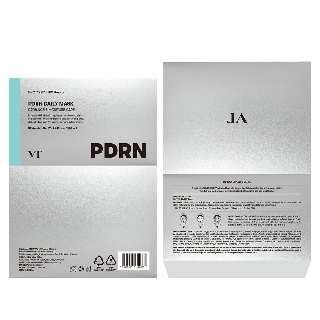 VT COSMETICS PDRN Daily Mask – 30 Vegan PDRN Sheets for Hydration & Radiance
