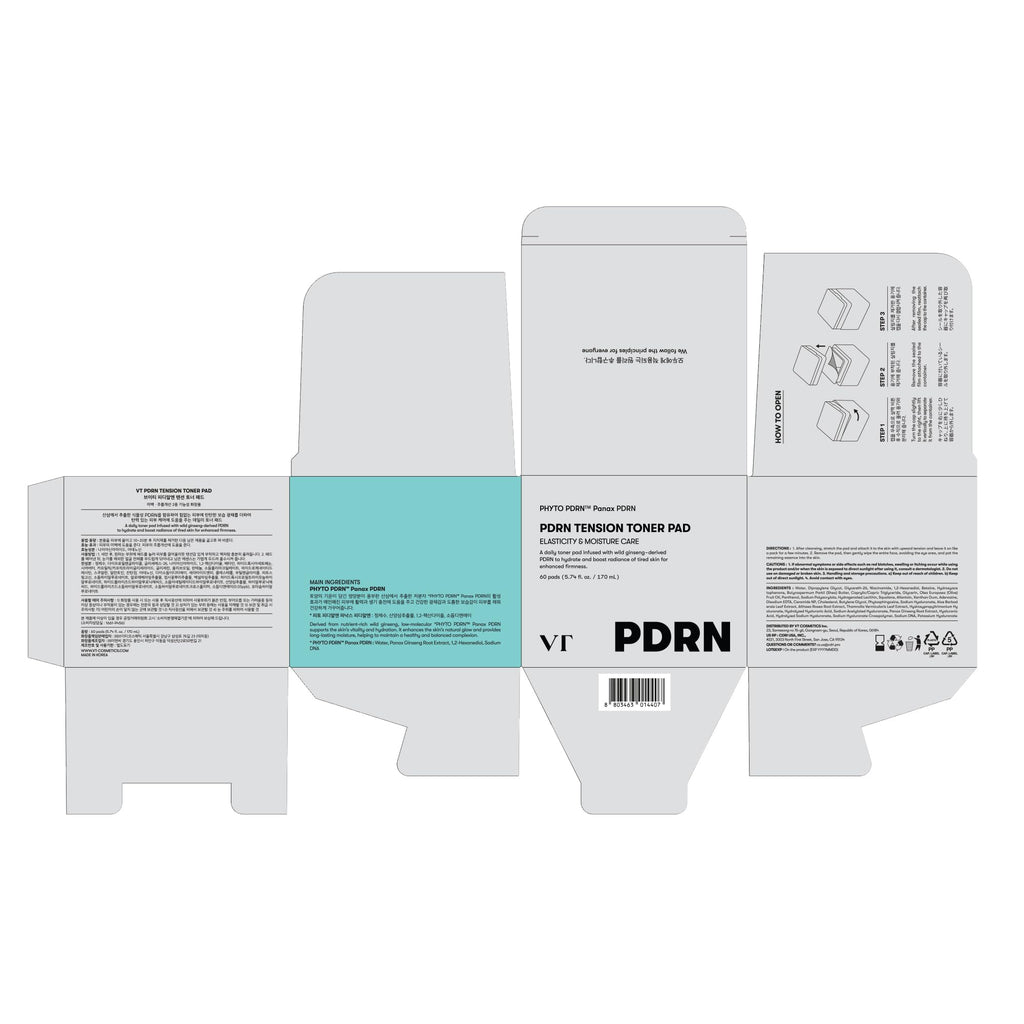 VT COSMETICS PDRN Tension Toner Pad | Hydrating Korean Skincare with 8 Hyaluronic Acids & Panthenol (60 Pads)