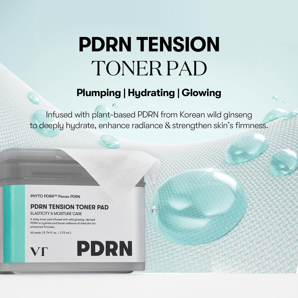 VT COSMETICS PDRN Tension Toner Pad | Hydrating Korean Skincare with 8 Hyaluronic Acids & Panthenol (60 Pads)