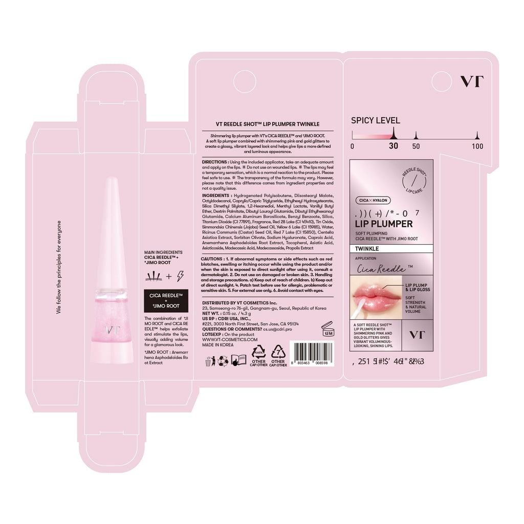 VT COSMETICS Reedle Shot Lip Plumper with Twinkle & Glitter | Hydration, Plump & Shine 0.15 oz