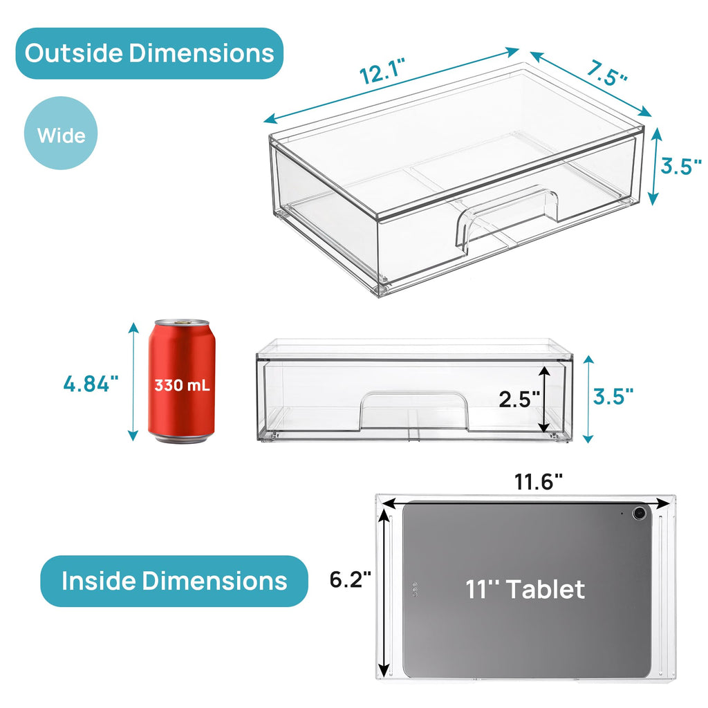 Vtopmart 12.1in Clear Stackable Drawer Organizers — 3 Pack Acrylic Cosmetic Bins