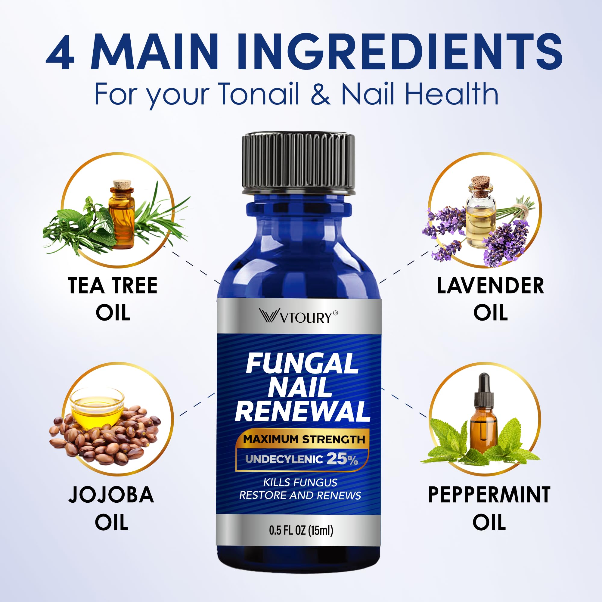 VTROUY Toenail Fungus Treatment Extra Strength – 2-Bottle Set with 25% Undecylenic Acid & Tea Tree Oil