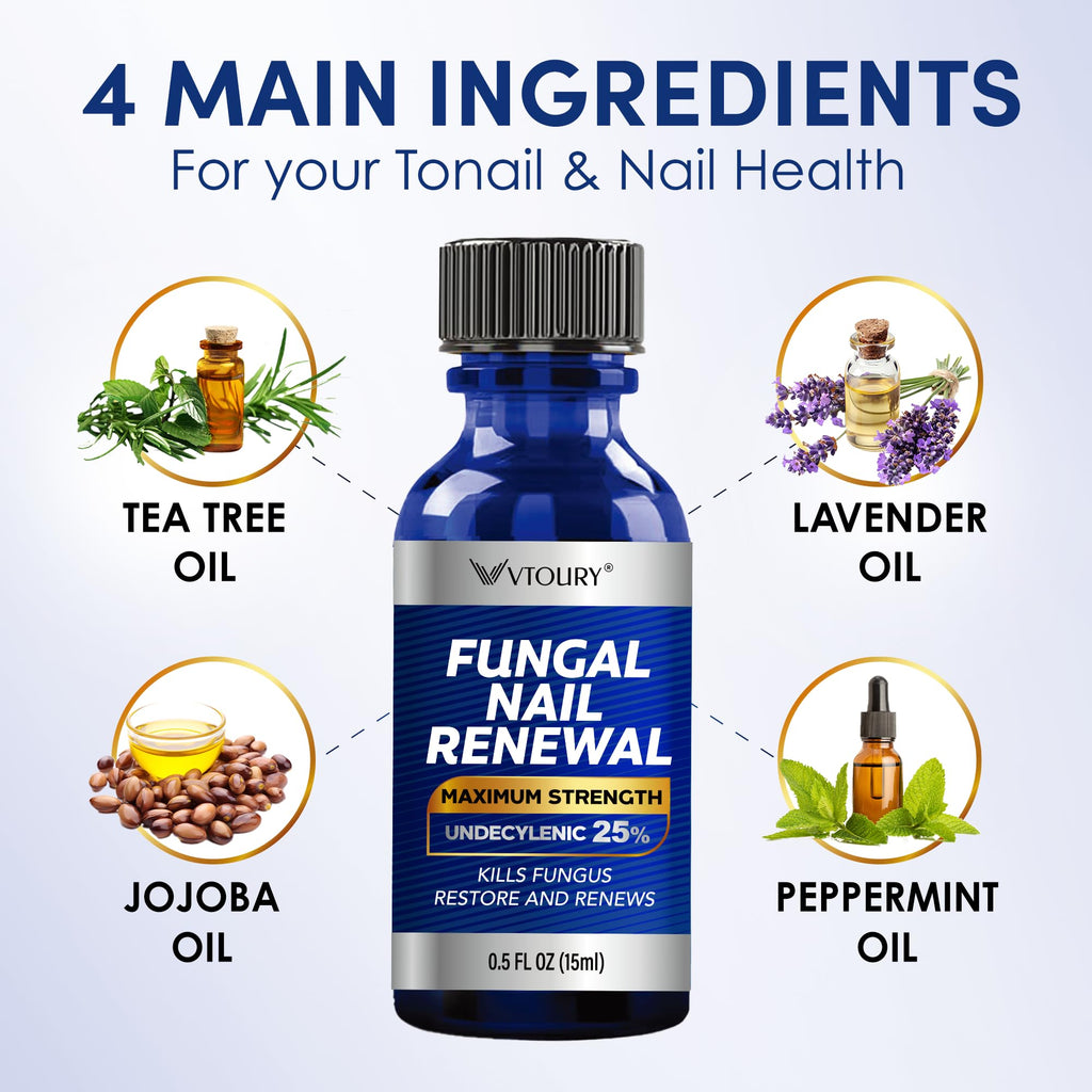 VTROUY Toenail Fungus Treatment Extra Strength – 2 Bottle Nail & Toe Solution with 25% Undecylenic Acid & Tea Tree Oil