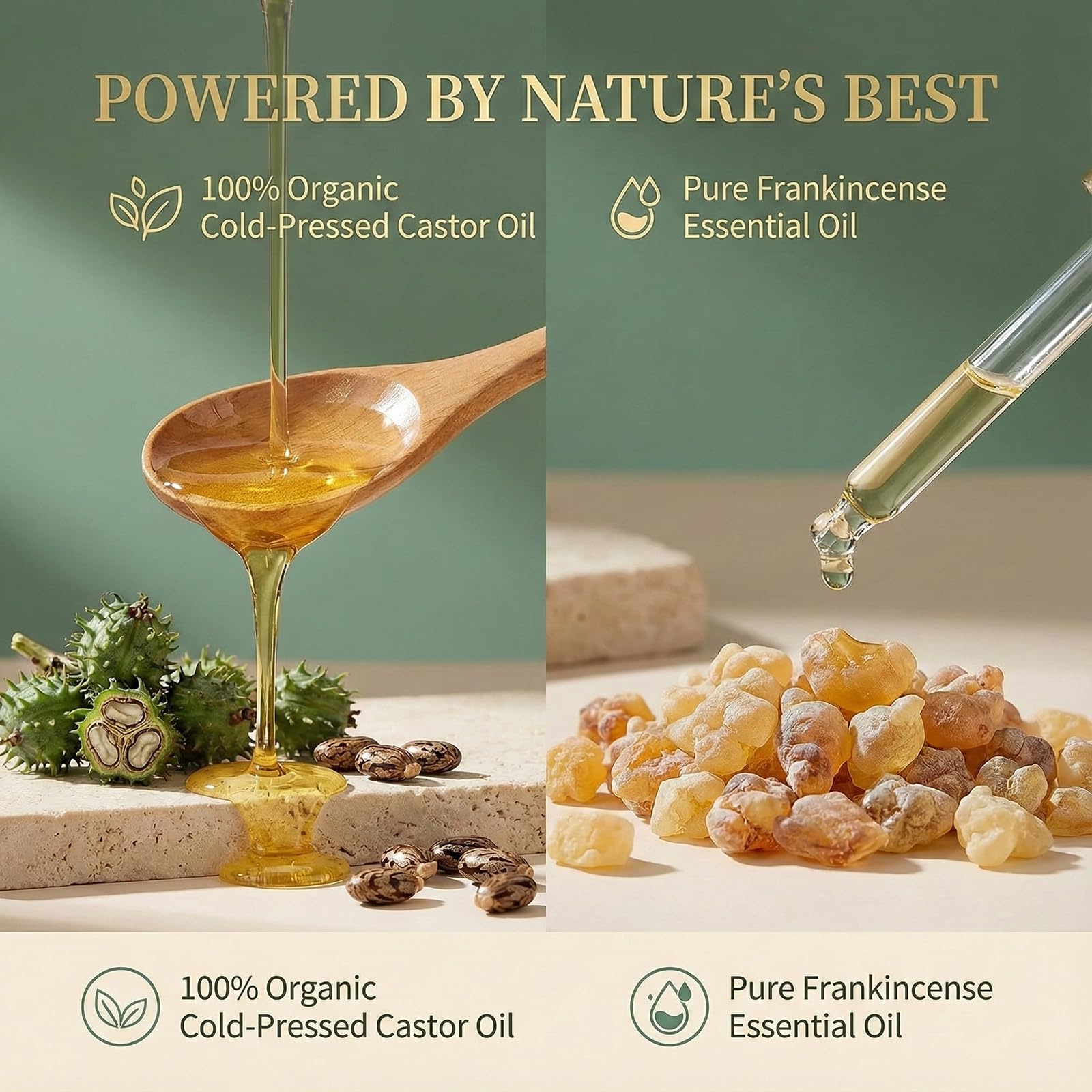 Vunqibroz Frankincense & Castor Oil Roll-On with Rose Quartz – Organic Castor Oil, 50ml