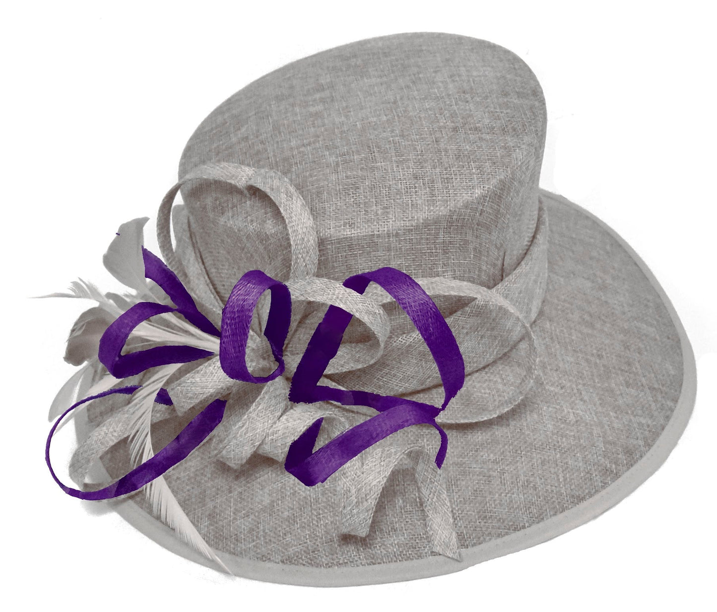 Silver Grey and Dark Purple Large Queen Brim Hat Occasion Hatinator Fascinator Weddings Formal