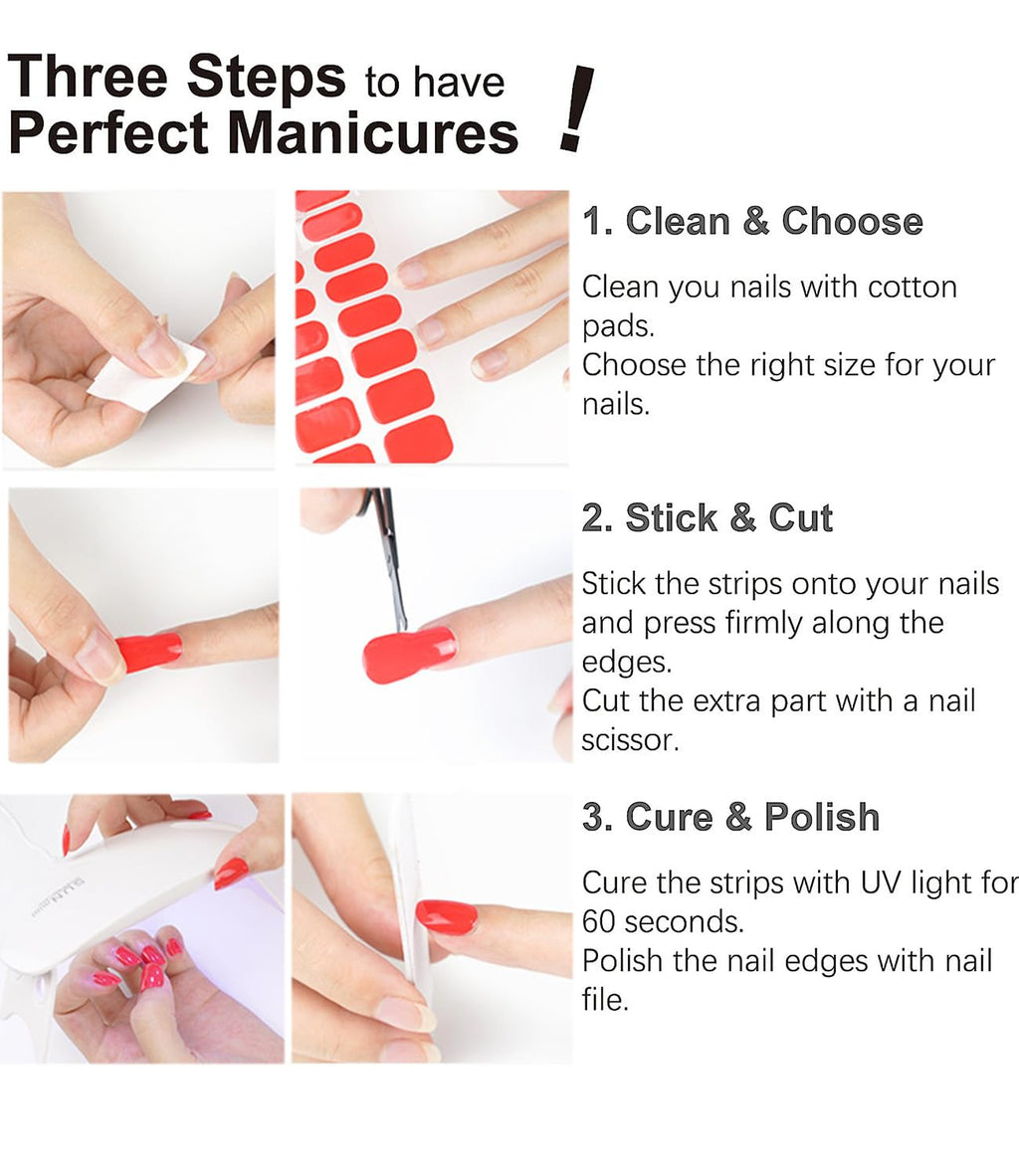 Wahrshei Semi Cured Gel Nail Strips – Red Cat Eye, 20pcs UV Sticker for DIY Home Manicure