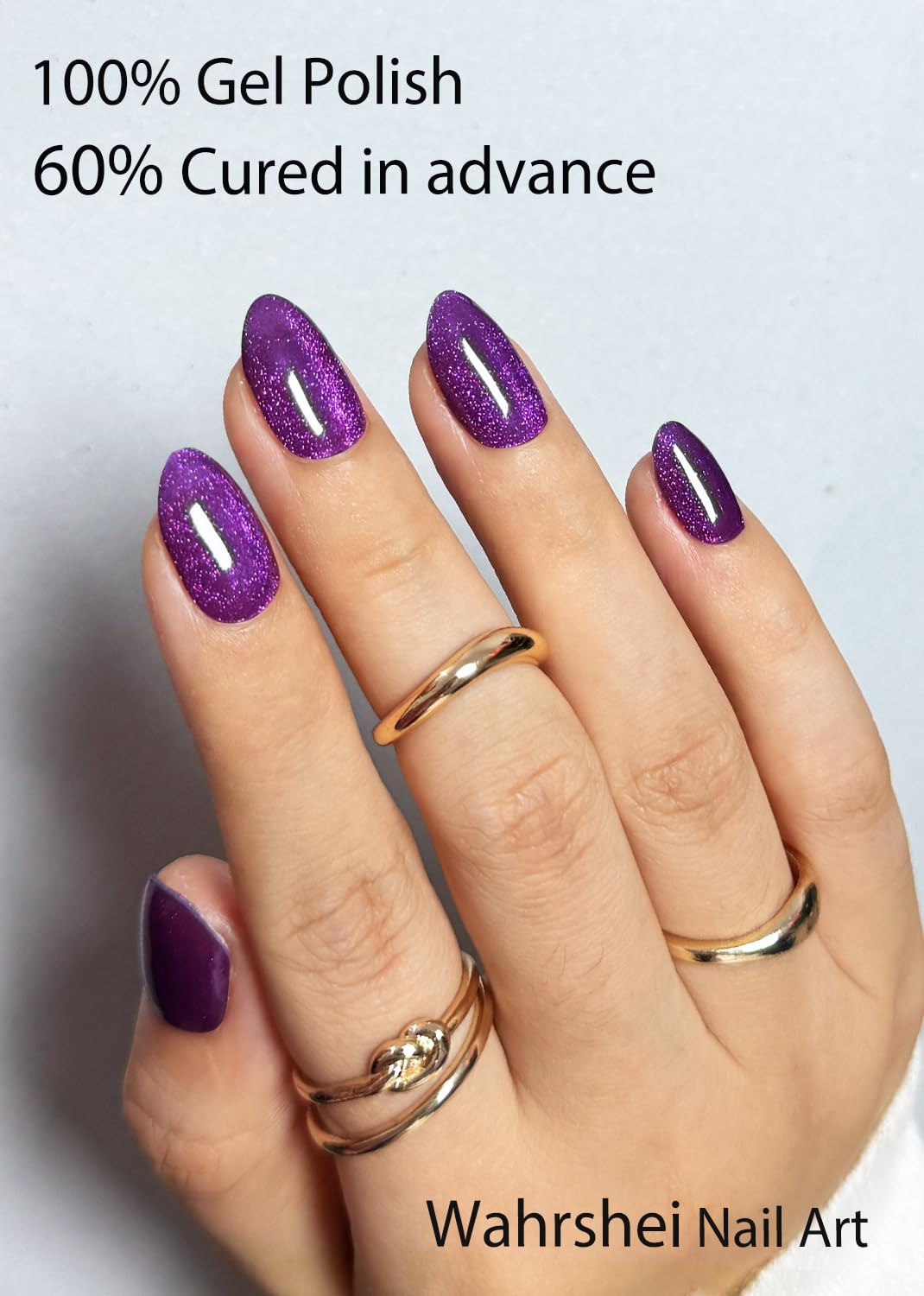 Wahrshei Semi-Cured Gel Nail Strips – Purple Cat Eye (20pcs) for DIY Home Manicure