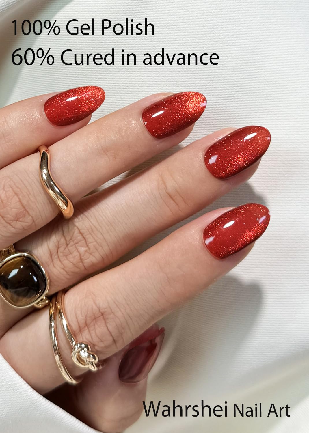 Wahrshei Semi Cured Gel Nail Strips – Red Cat Eye, 20pcs UV Sticker for DIY Home Manicure
