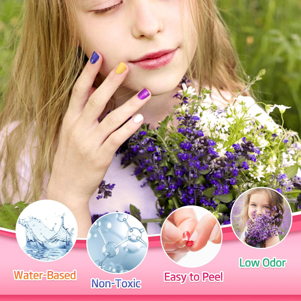 wakaniya Kids Nail Polish Set – 12 Rainbow Colors, Non-Toxic Water-Based & Peel-Off, Quick-Dry for Girls 3+