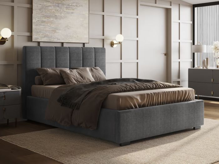 Waltz Double Fabric Ottoman Bed Grey