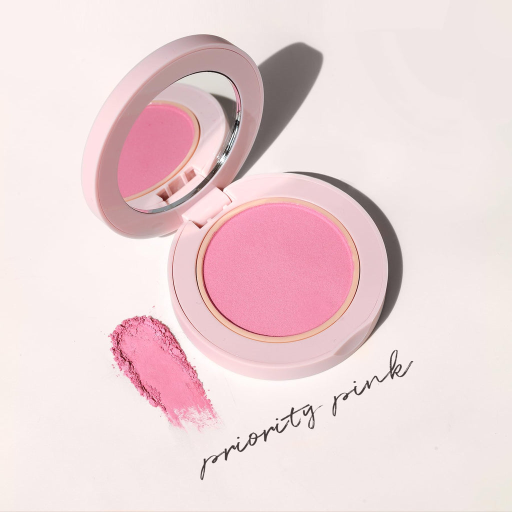 Wander Beauty Hydrating Powder Blush - Lightweight Pink Blush with Hyaluronic Acid, Squalane & Aloe - Priority Pink 0.18 oz