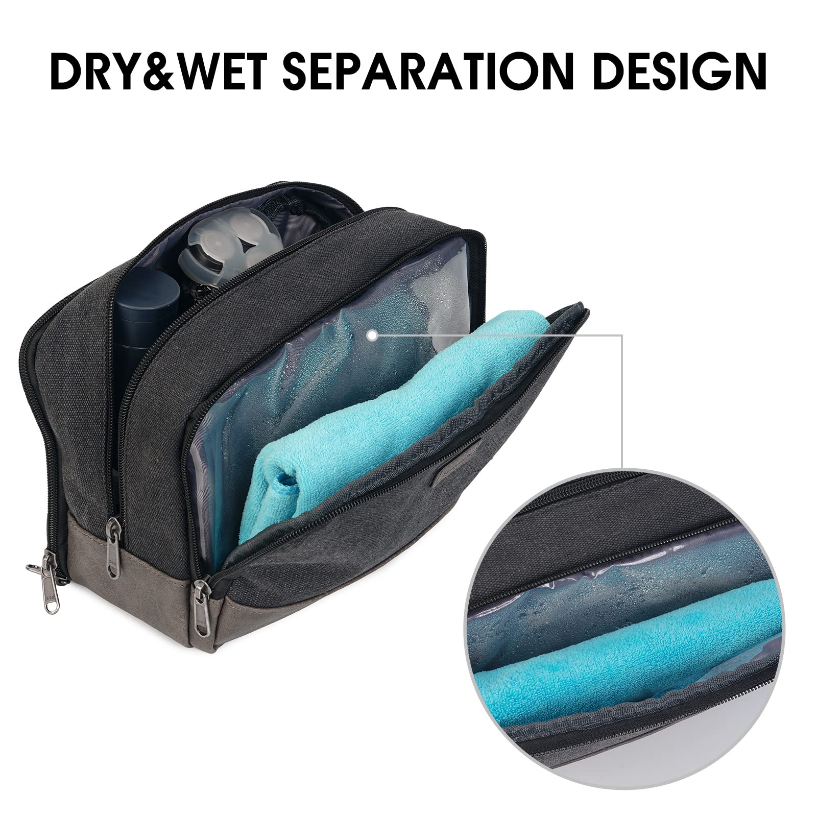 WANDF Travel Toiletry Bag – Large Wet/Dry Compartment Dopp Kit for Men & Women