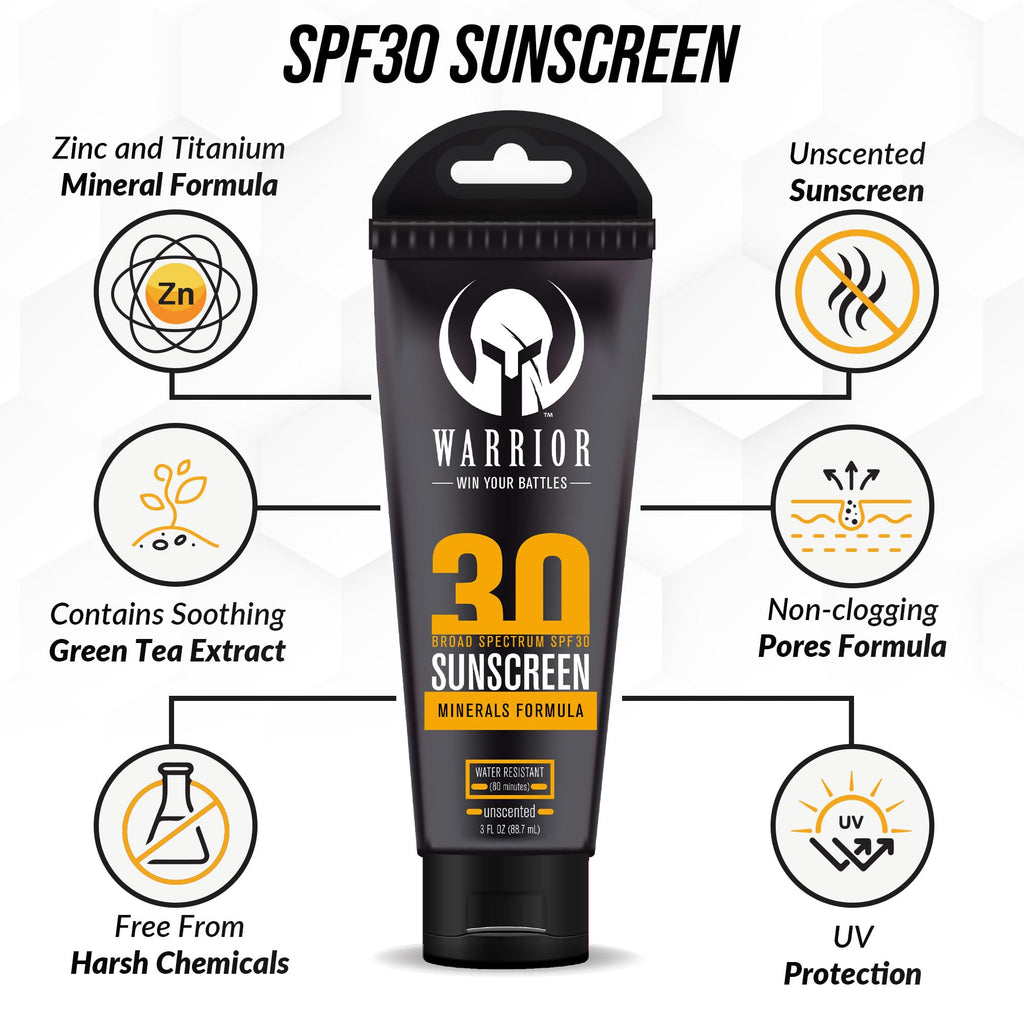Warrior SPF 30 Mineral Sunscreen Lotion - Water Resistant, Reef Safe (3 oz)