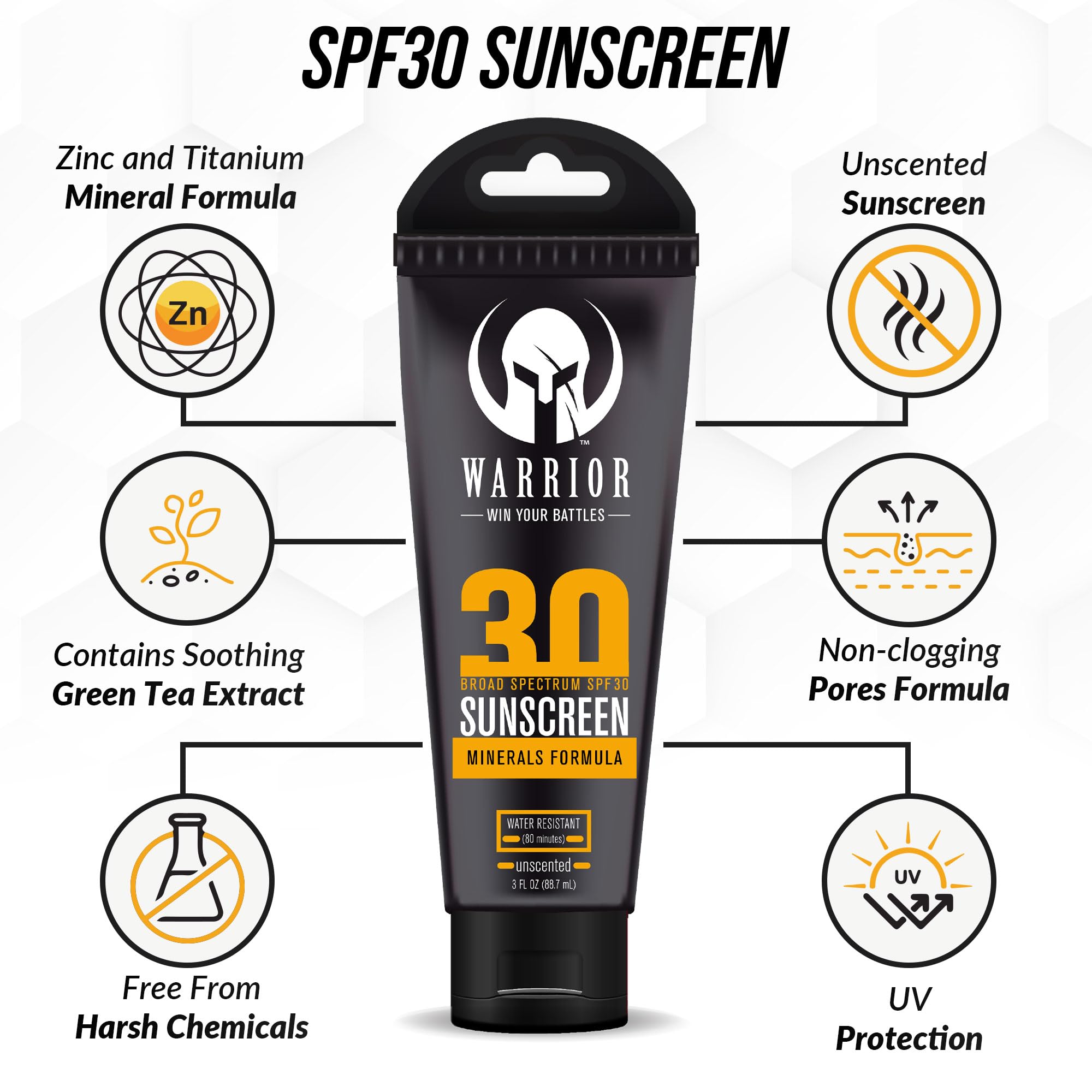 Warrior SPF 30 Mineral Sunscreen Lotion - Water Resistant, Reef Safe (3 oz)