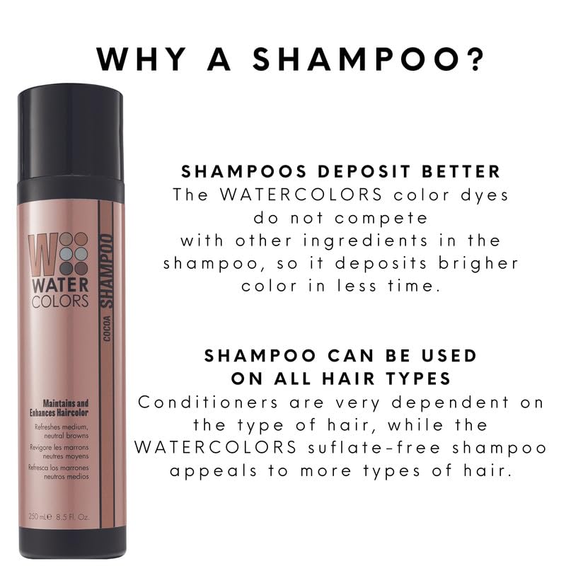Watercolors Color Depositing Shampoo Cocoa – 8.5 oz | 3-in-1 Color Refresh, Cleanse & Condition