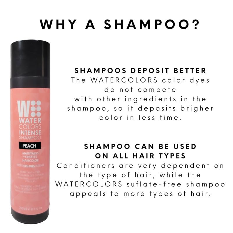 Watercolors Intense Color Depositing Shampoo – Peach, 8.5 oz | Semi-Permanent Hair Color