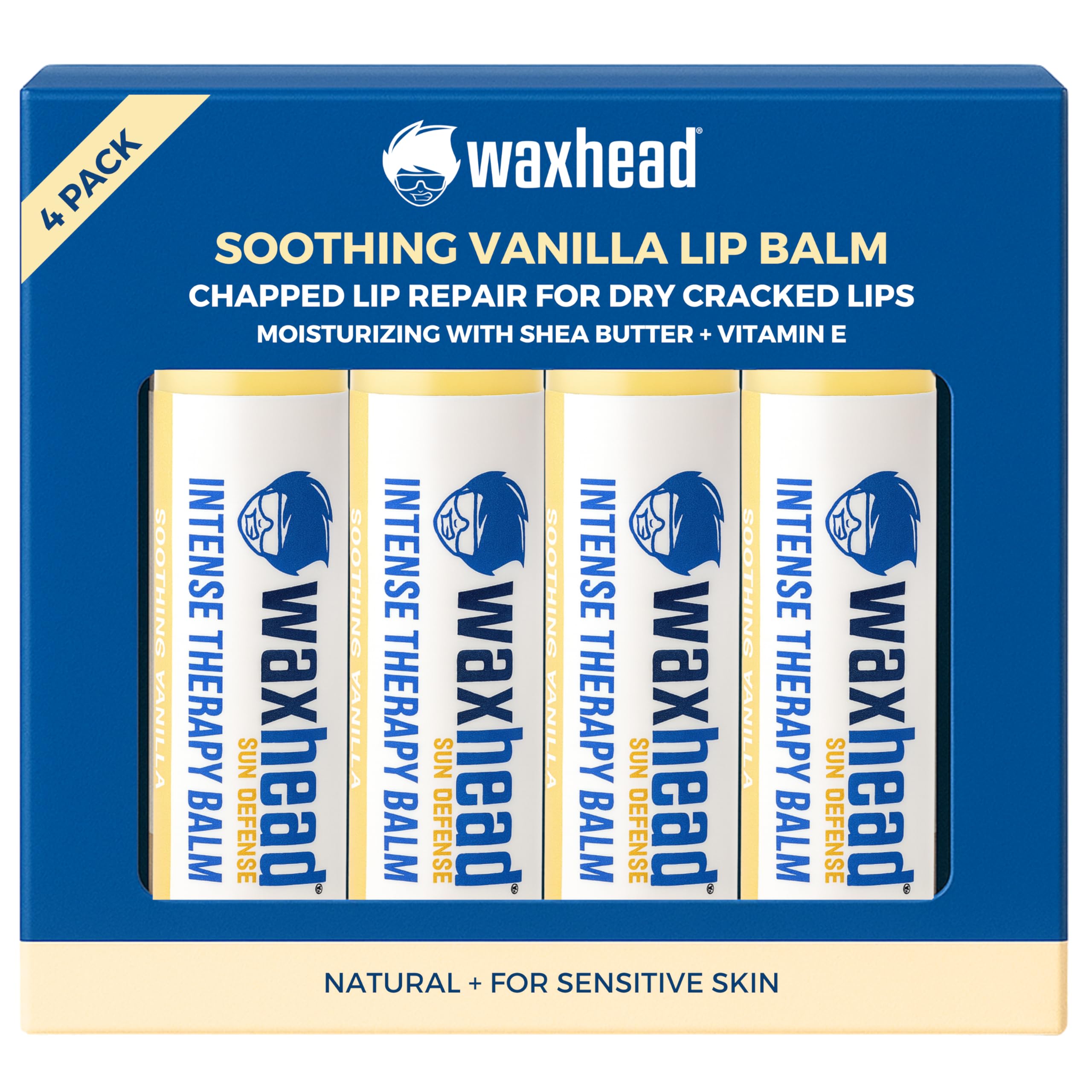 Waxhead Organic Lip Balm – Fast-Acting Hydration for Dry Lips (Vanilla) 4-Pack
