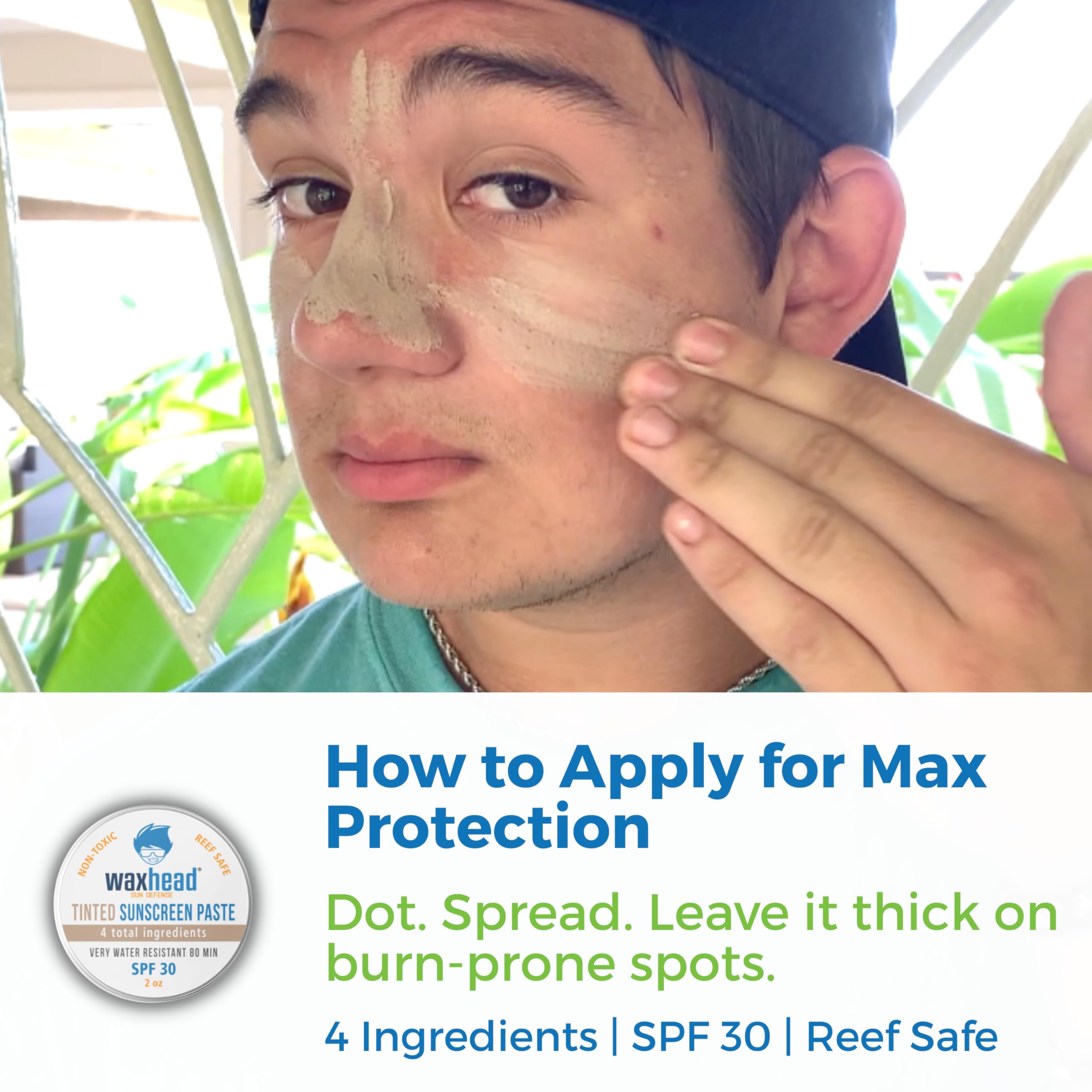 Waxhead Tinted Zinc Oxide Surf Sunscreen SPF 30 for Face | 4-Ingredient Reef-Safe Zinc Paste (2oz Tin)