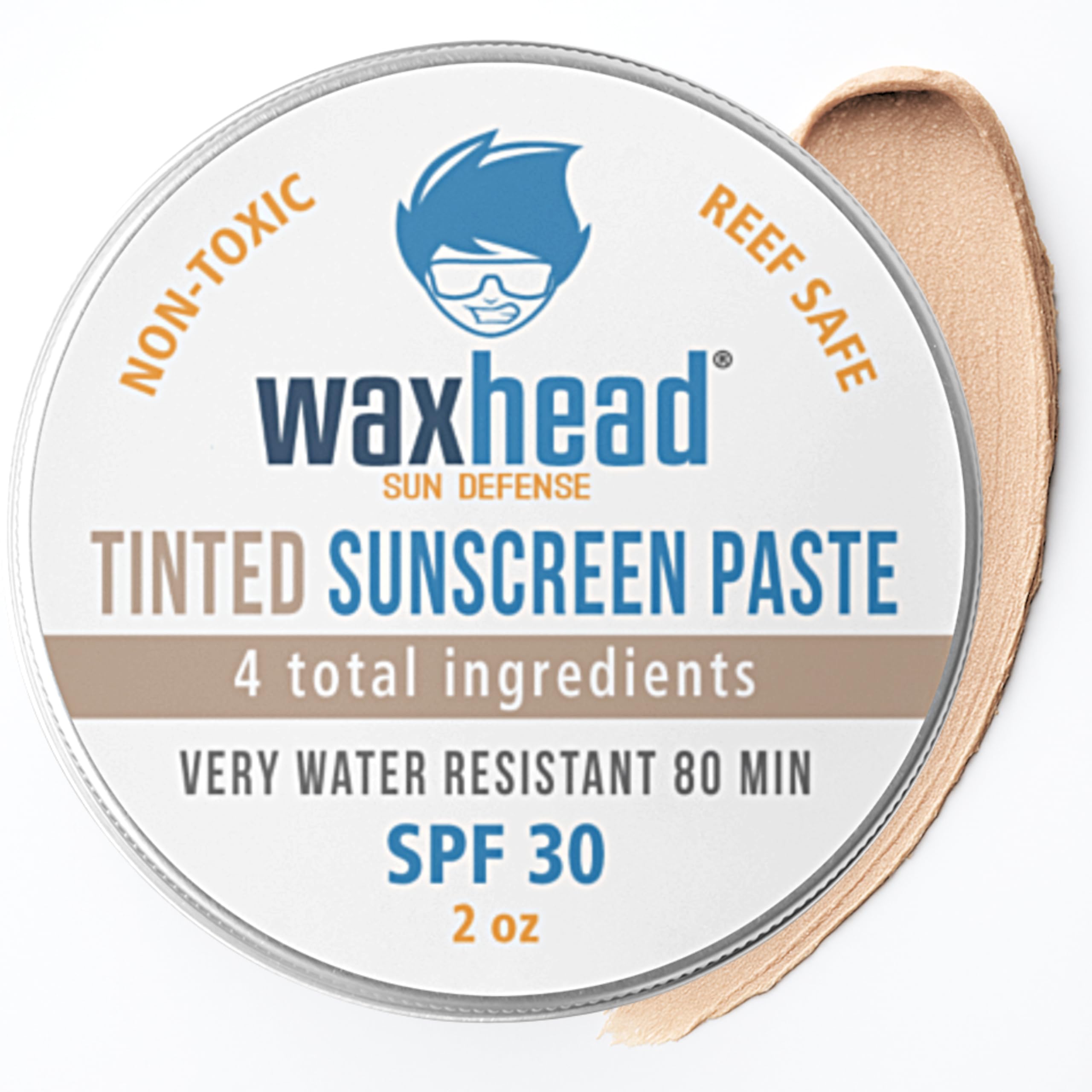 Waxhead Tinted Zinc Oxide Surf Sunscreen SPF 30 for Face | 4-Ingredient Reef-Safe Zinc Paste (2oz Tin)