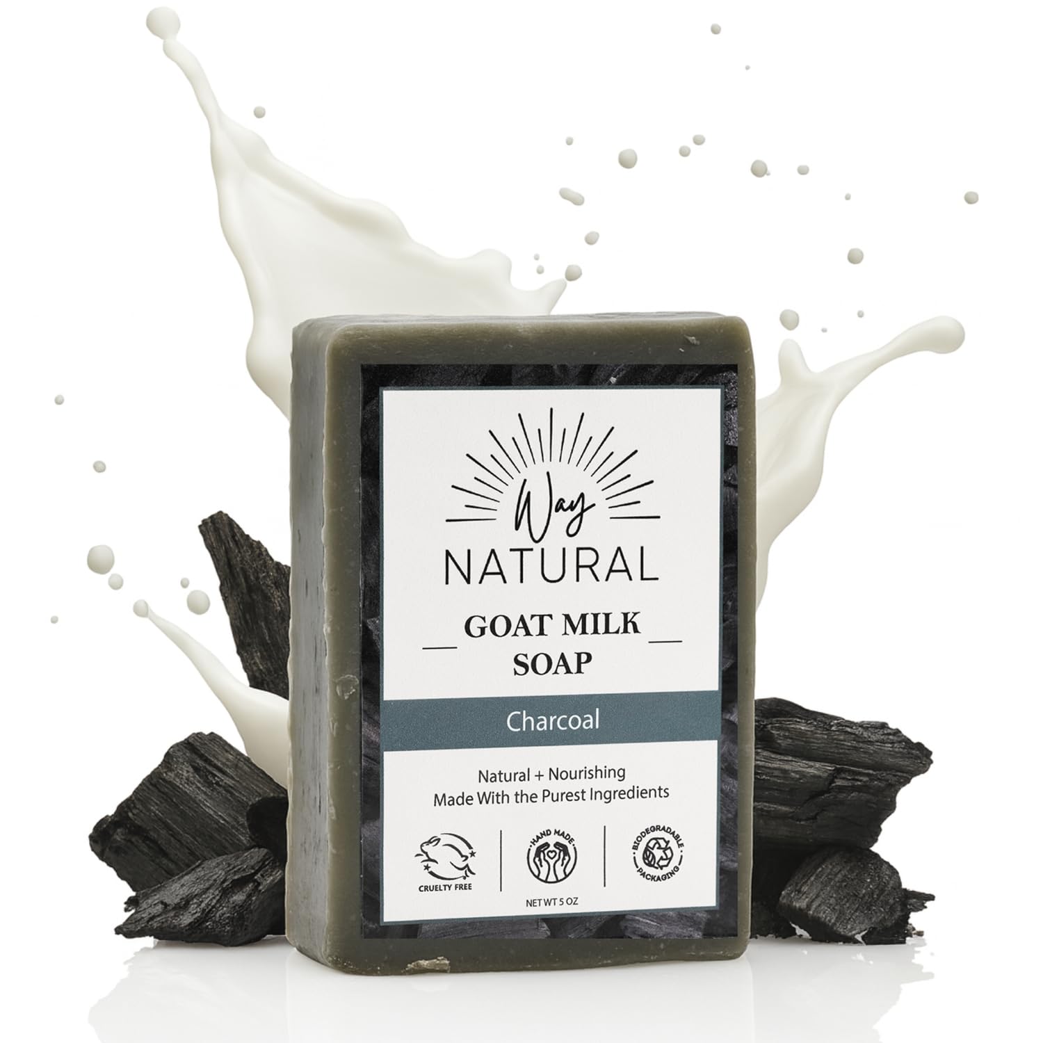 Way Natural Activated Charcoal Soap Bar with Goat Milk – Handmade 5oz, No Dyes