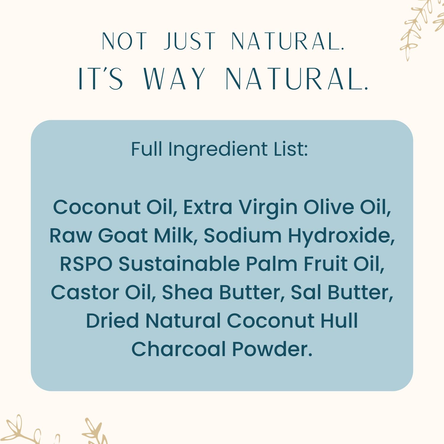 Way Natural Activated Charcoal Soap Bar with Goat Milk – Handmade 5oz, No Dyes