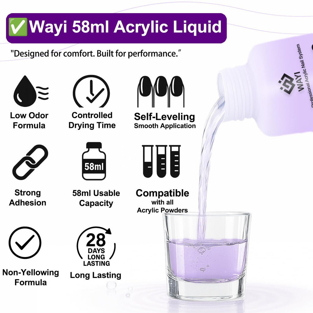 WAYI Professional Acrylic Nail Kit – 58ml Monomer, 4 Powders, 500 French Tips | Home Salon Quality