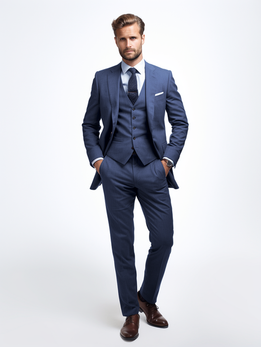 Mid Blue Birdseye 3-Piece Suit