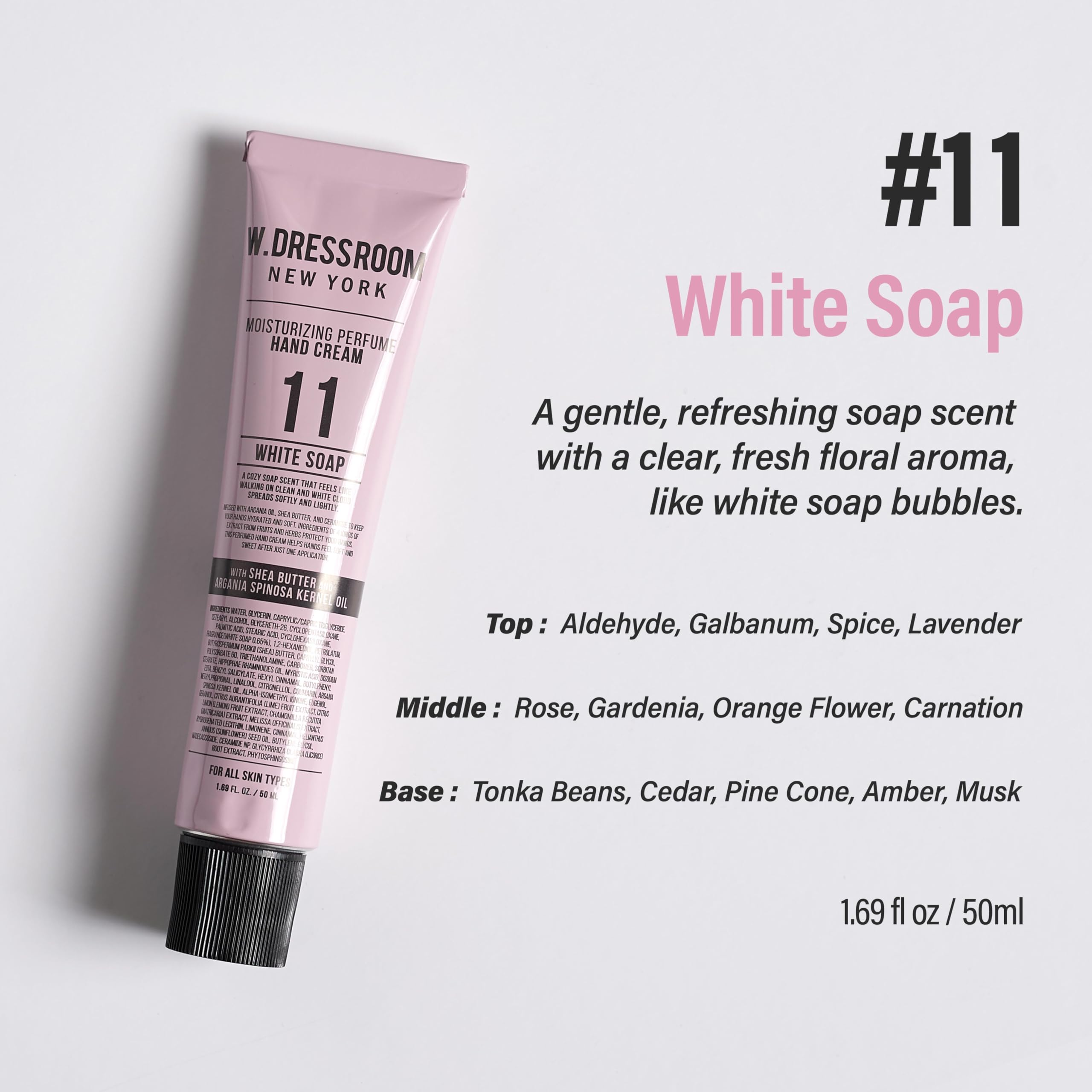 W.Dressroom Moisturizing Hand Cream — Non-Greasy, Quick-Absorbing, Travel Size 50 ml (No.11 White Soap Scent)
