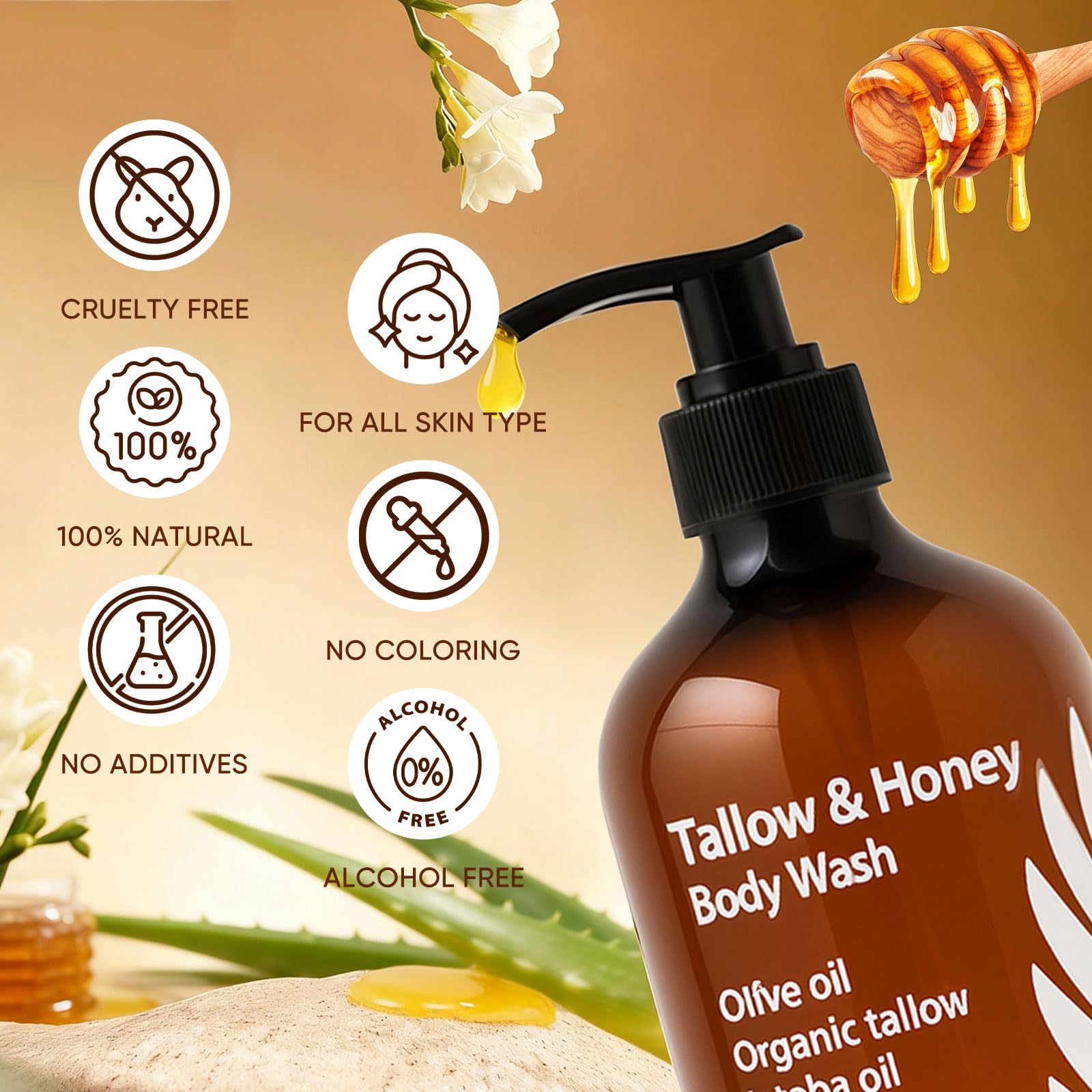 WDVNEX Tallow & Honey Body Wash – Grass-Fed Tallow, Olive Oil & Aloe (10 oz)