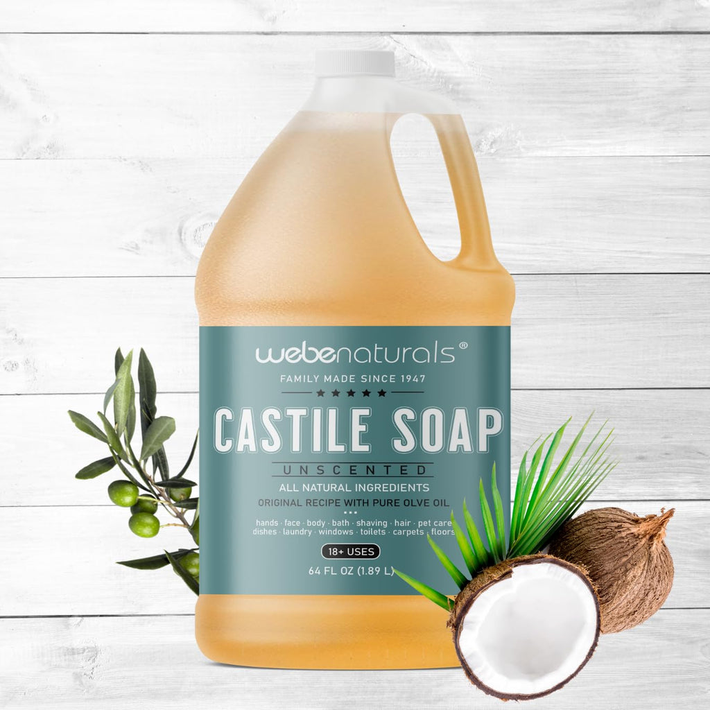 WEBE Pure Unscented Castile Liquid Soap Refill, 64 oz – Vegan, Gluten-Free, Non-GMO | Multi-Use Cleanser