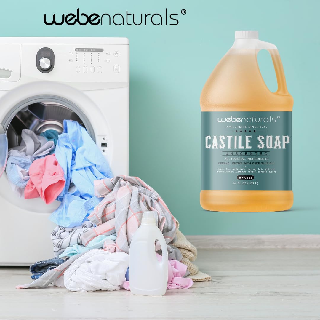 WEBE Pure Unscented Castile Liquid Soap Refill, 64 oz – Vegan, Gluten-Free, Non-GMO | Multi-Use Cleanser