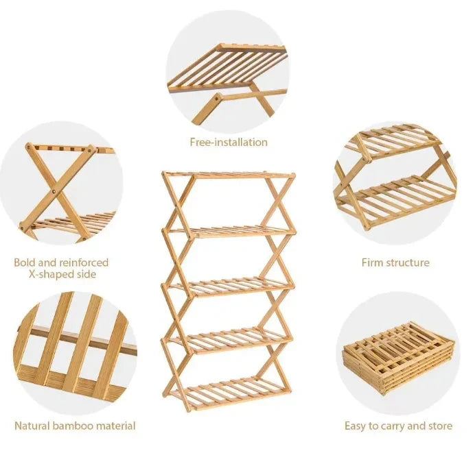 Modern 4-Tier Bamboo Shoe Rack Foldable Eco-Friendly Bamboo Storage
