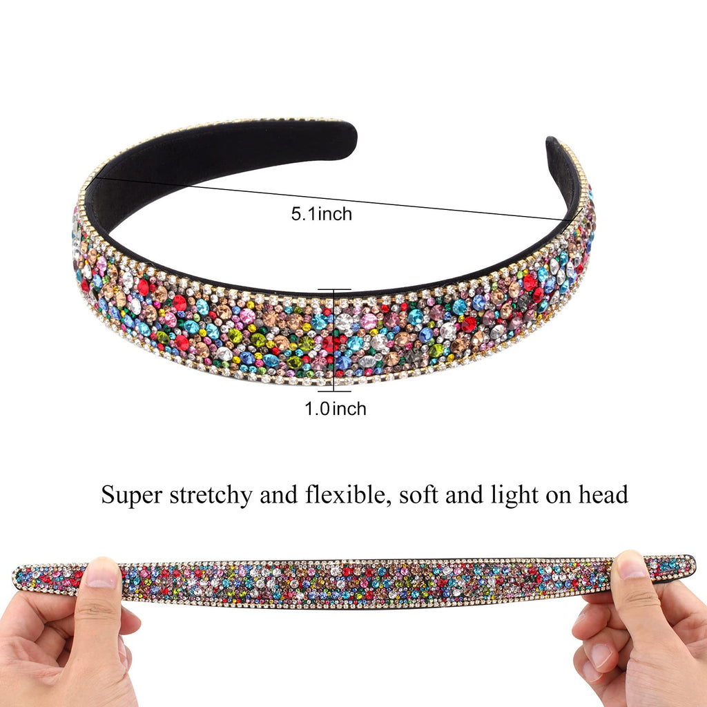 Wecoe Rhinestone Headband for Women – Crystal Bling Padded, Glitter Sparkle, Mixed Color