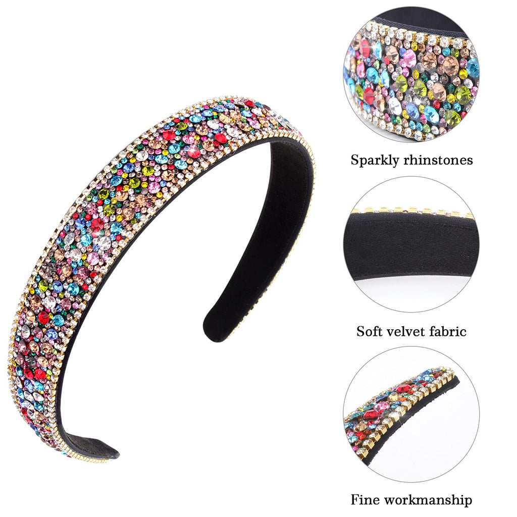 Wecoe Rhinestone Headband for Women – Crystal Bling Padded, Glitter Sparkle, Mixed Color