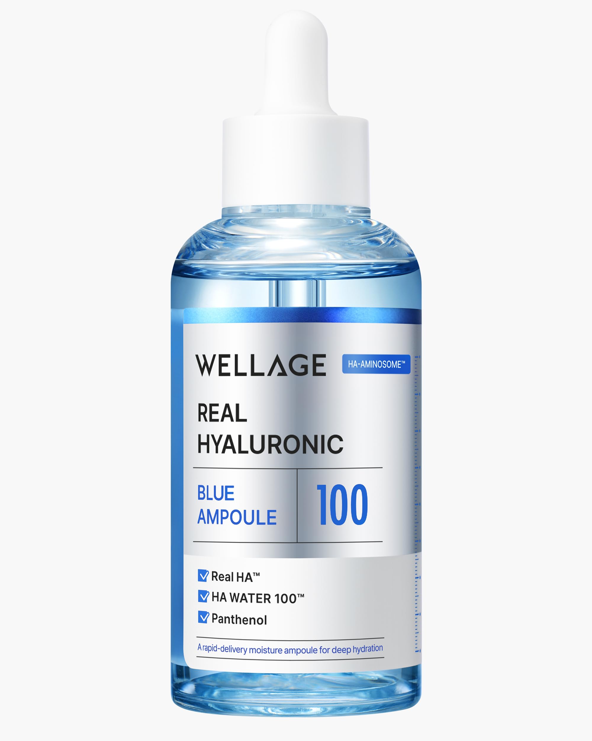 Wellage Real Hyaluronic Blue Ampoule 100% Hyaluronic Serum - Fragrance-Free for Sensitive Dry Skin
