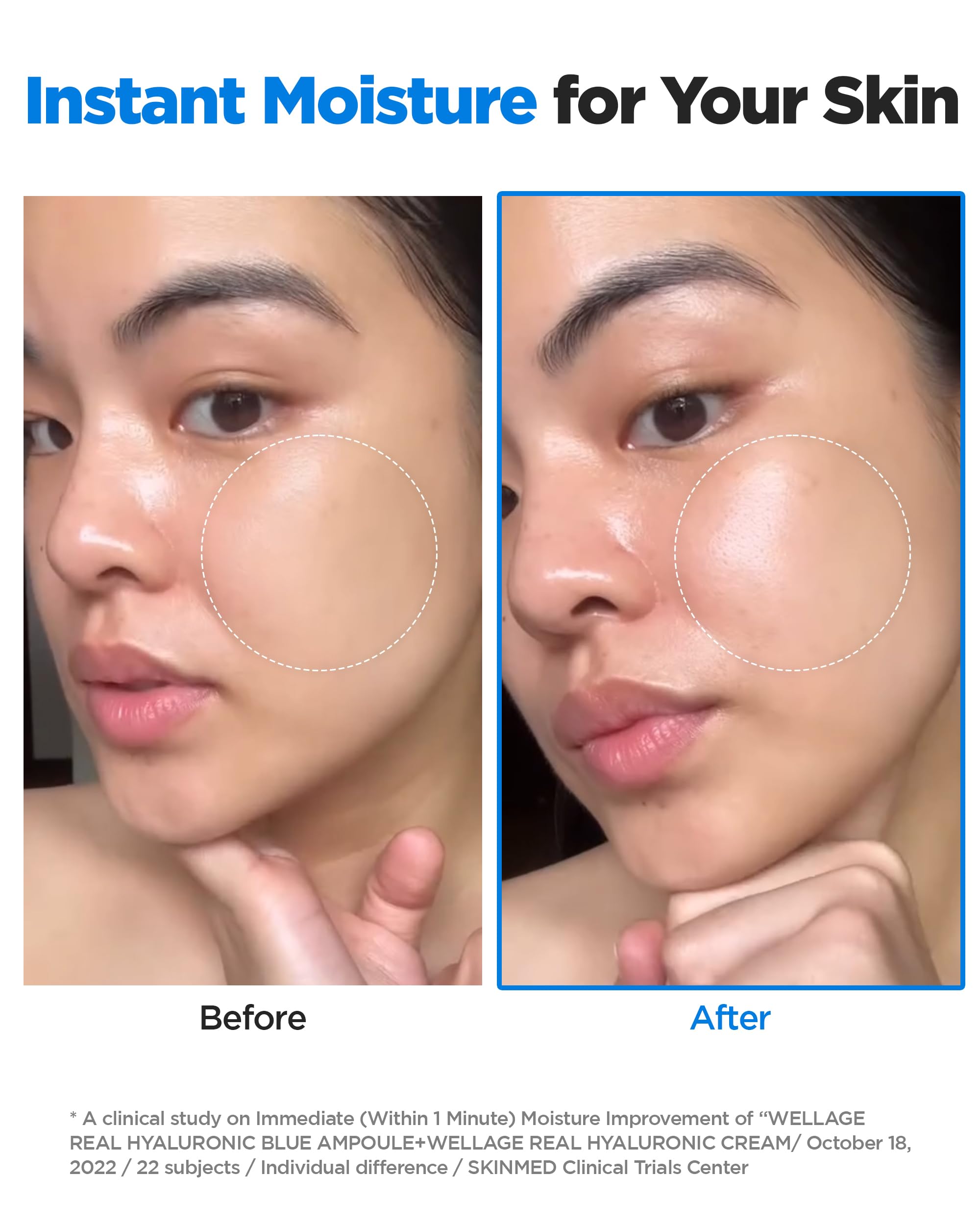 Wellage Real Hyaluronic Blue Ampoule 100% Hyaluronic Serum - Fragrance-Free for Sensitive Dry Skin