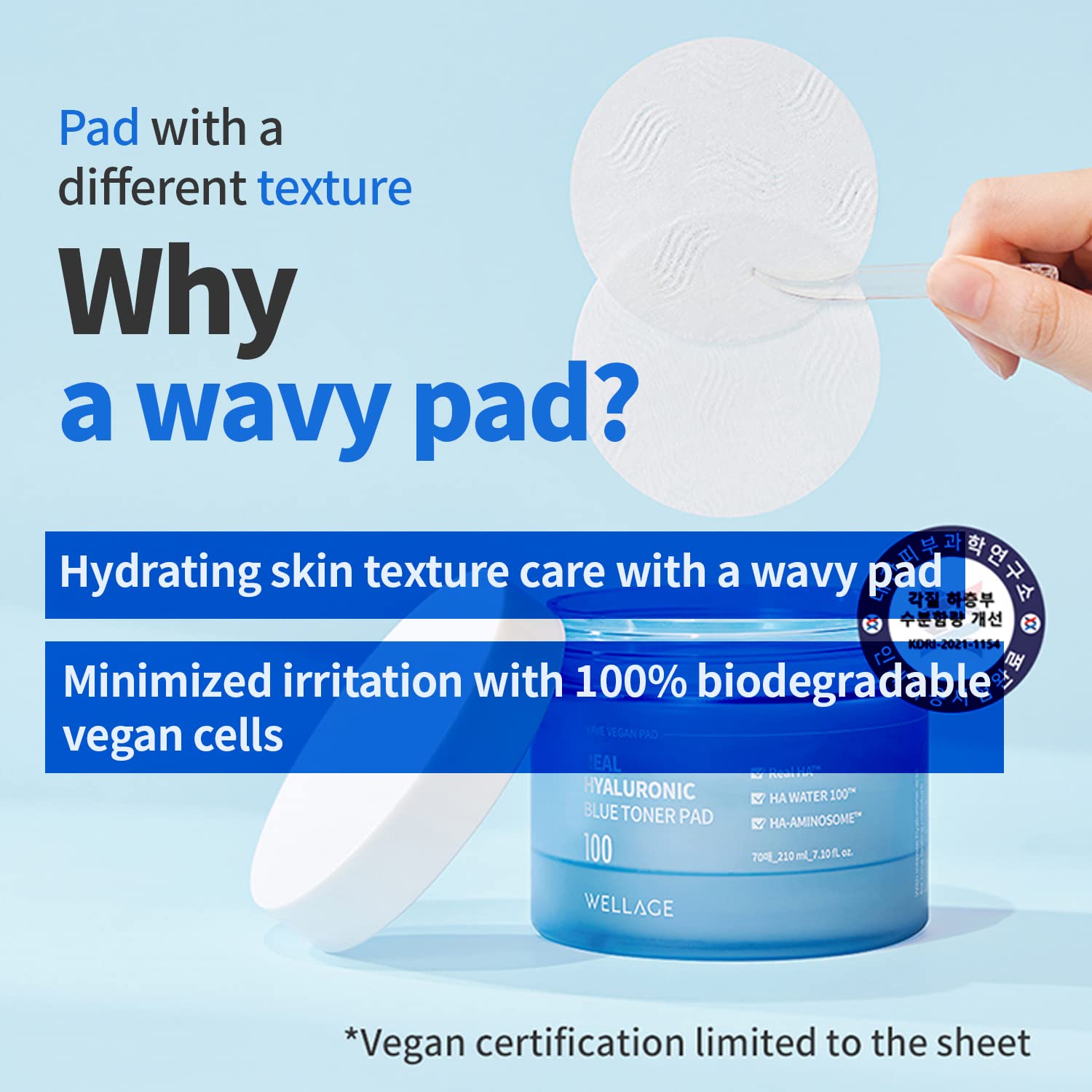 Wellage Real Hyaluronic Blue Toner Pad – Korean Skincare Pore Care, Hydration, 70 Sheets
