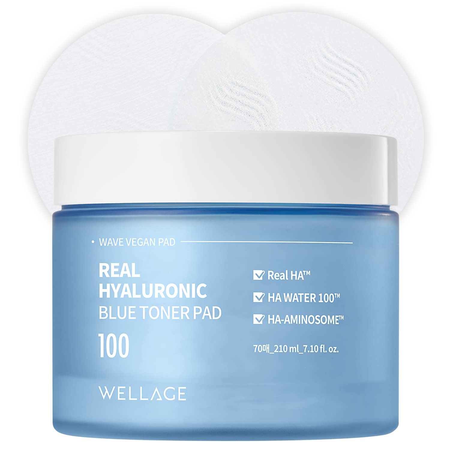 Wellage Real Hyaluronic Blue Toner Pad – Korean Skincare Pore Care, Hydration, 70 Sheets