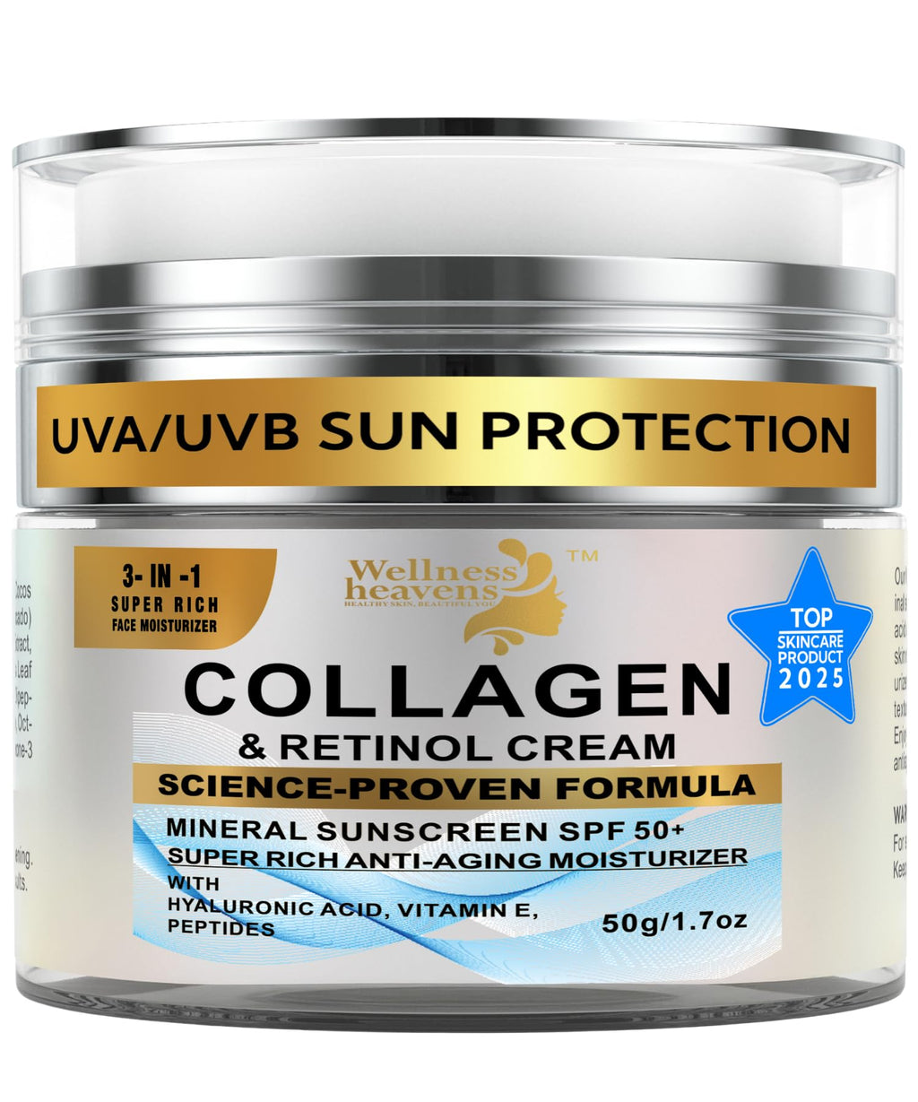 Wellness Heavens Anti-Aging Face Moisturizer with SPF 50 – Collagen, Retinol & Hyaluronic Acid